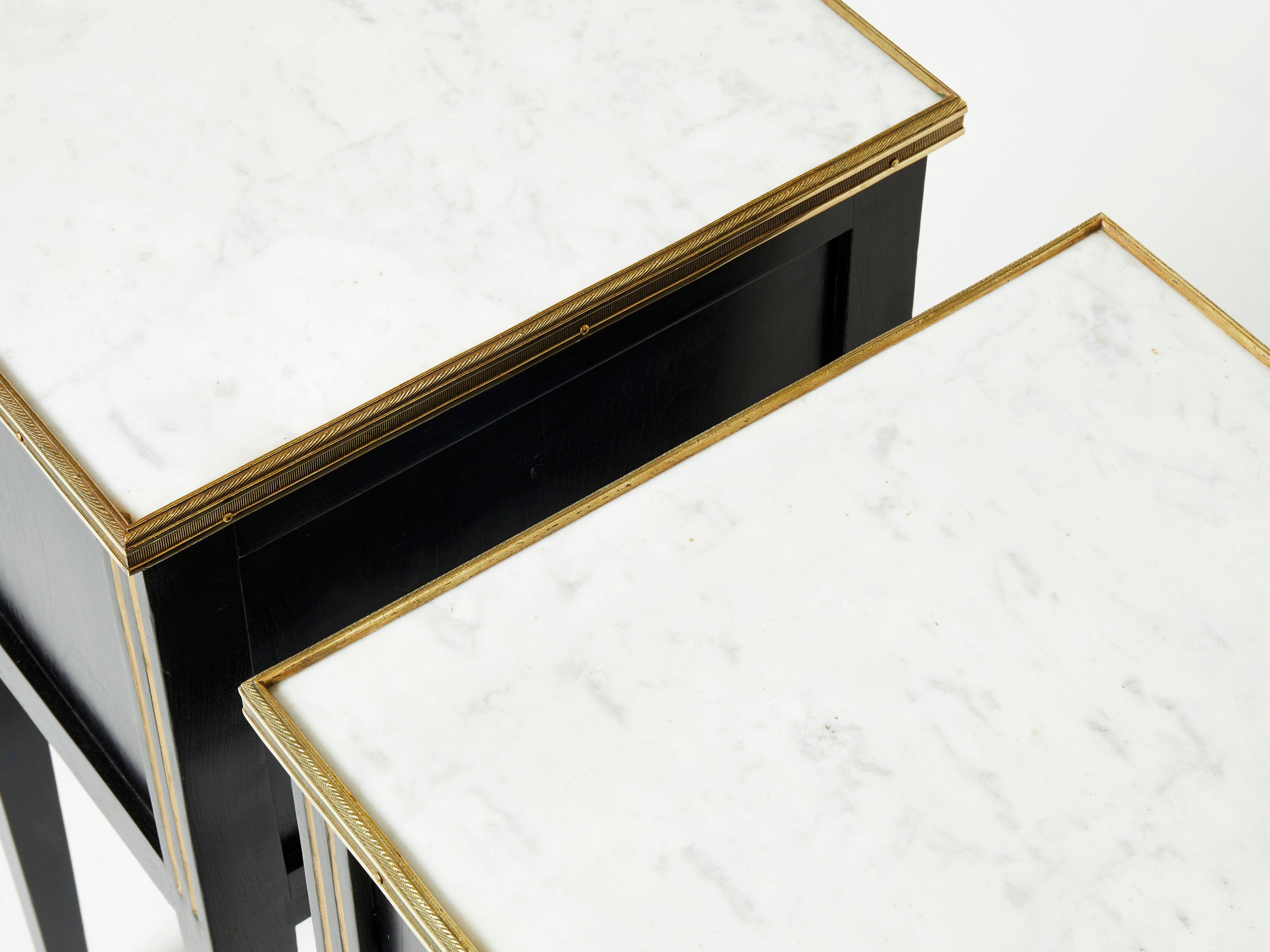 Pair of bedside tables brass brass marble House Jansen 1950