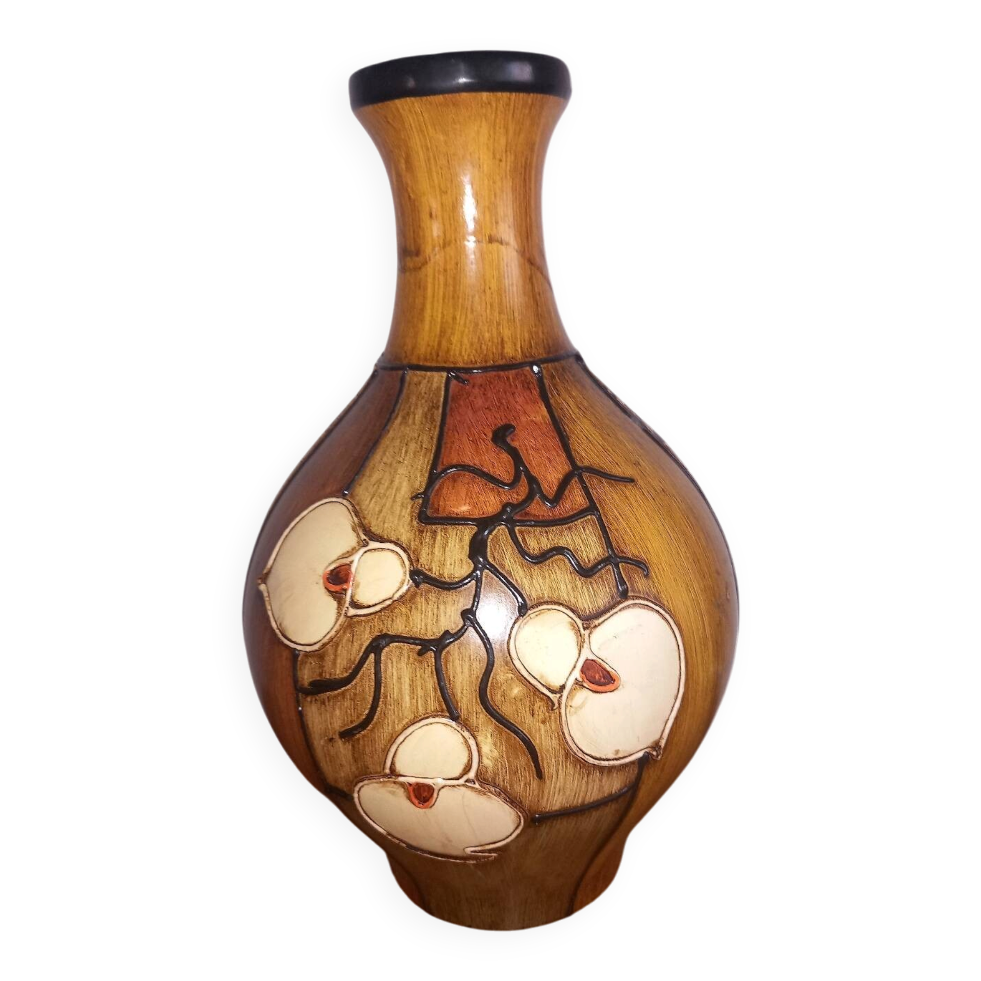 Large Artisan Vase "Nature Spirit" – Relief Floral Decoration (31cm)