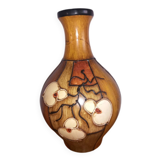 Large Artisan Vase "Nature Spirit" – Relief Floral Decoration (31cm)