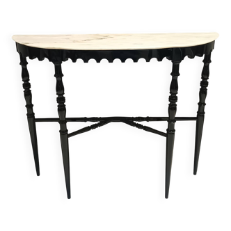 Black Lacquered Beech Console with Demilune Portuguese Pink Marble Top, Italy