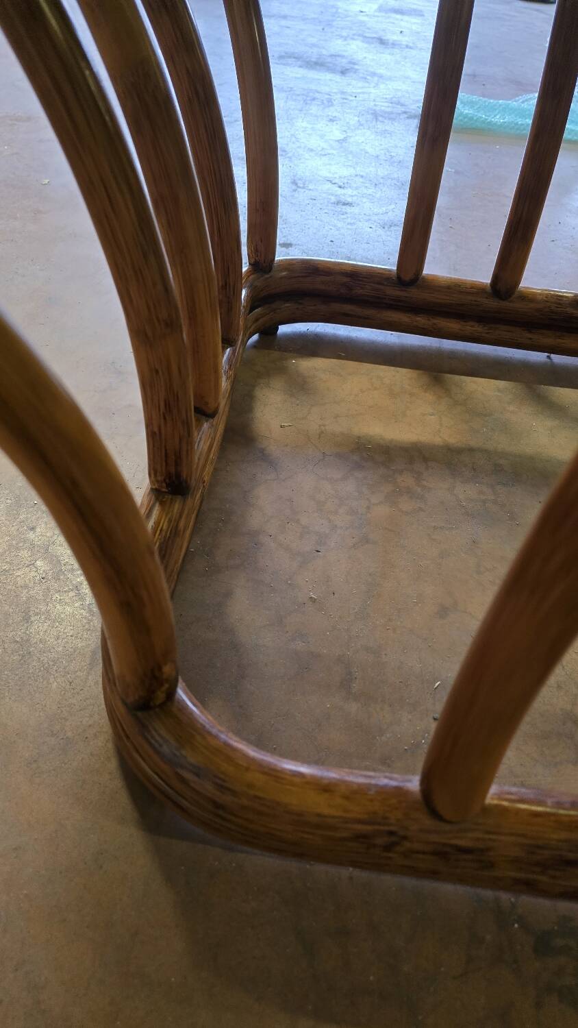 Rattan and smoked glass coffee table, vintage 1970s design.