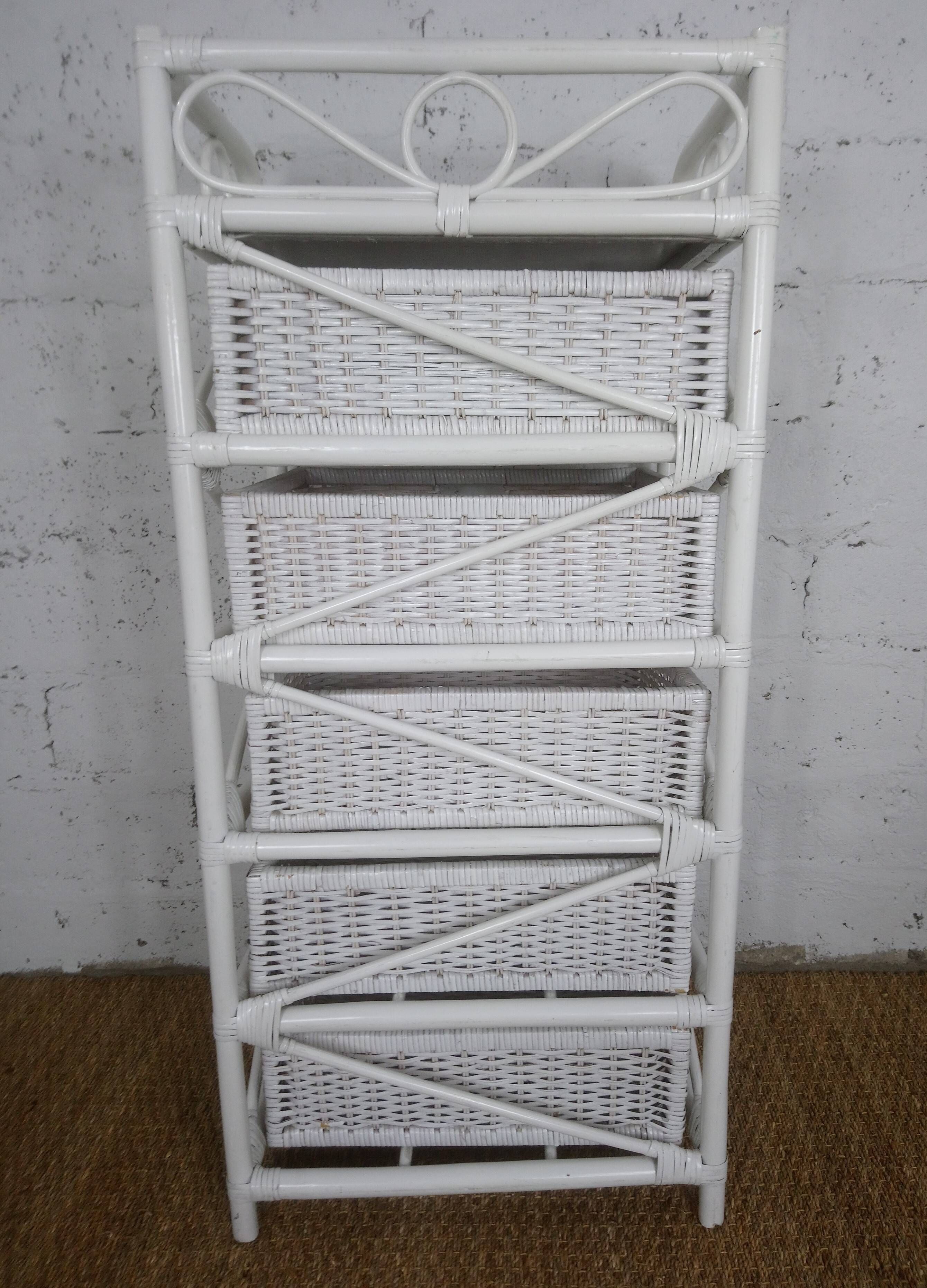 Rare chest of drawers 5 drawers in white bamboo rattan vintage 1970s