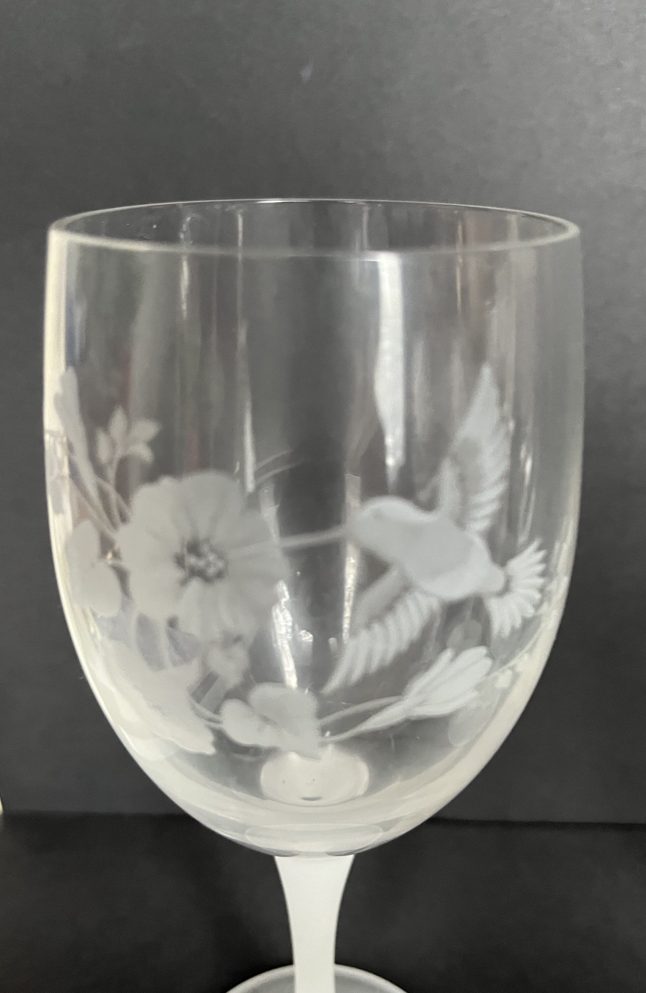 6 engraved crystal wine glasses