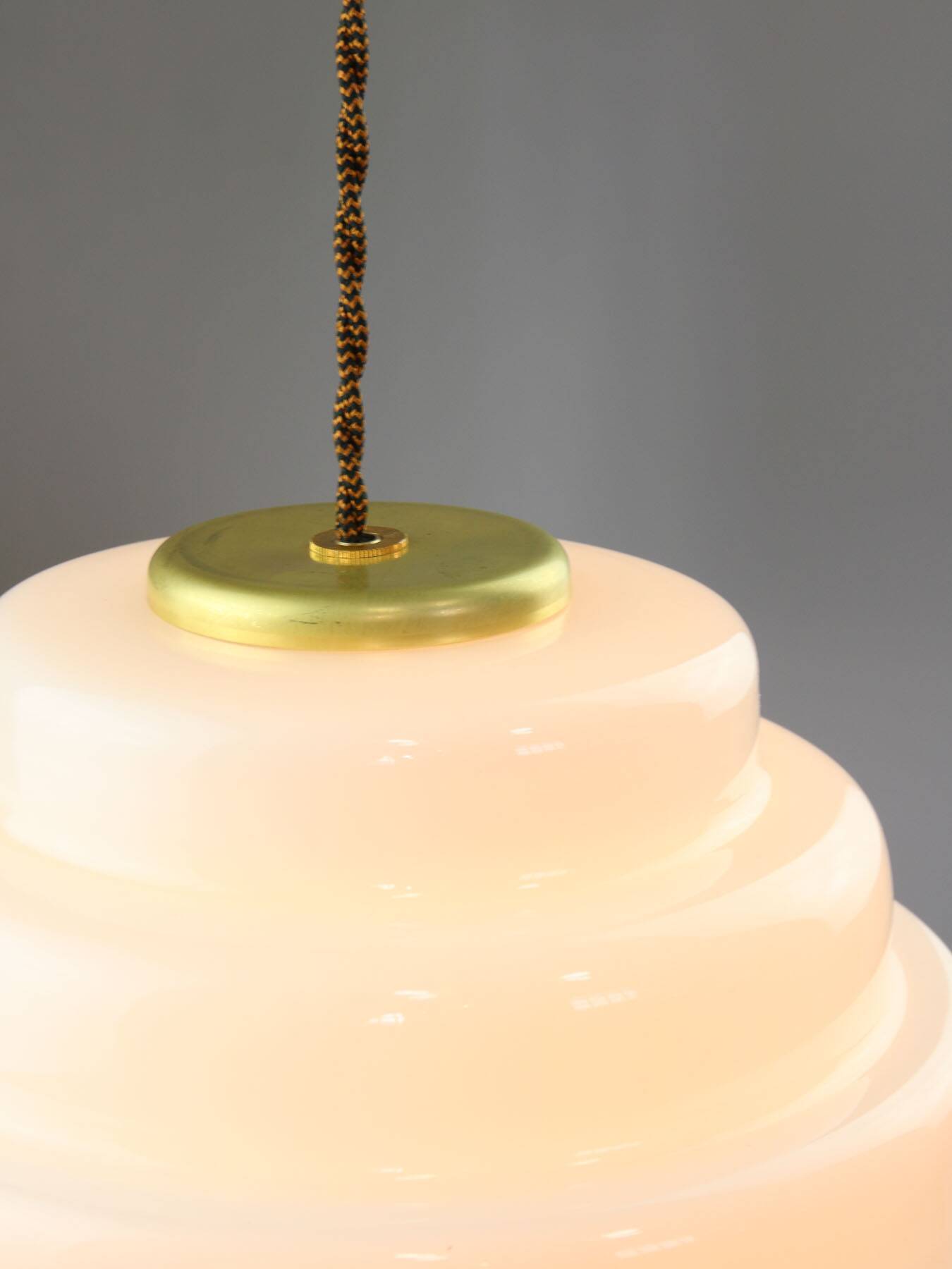 Mid-Century Italian Brass and Opaline Glass Pendant Lamp