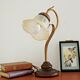 French vintage gold coloured metal & wood table lamp decorative glass shade