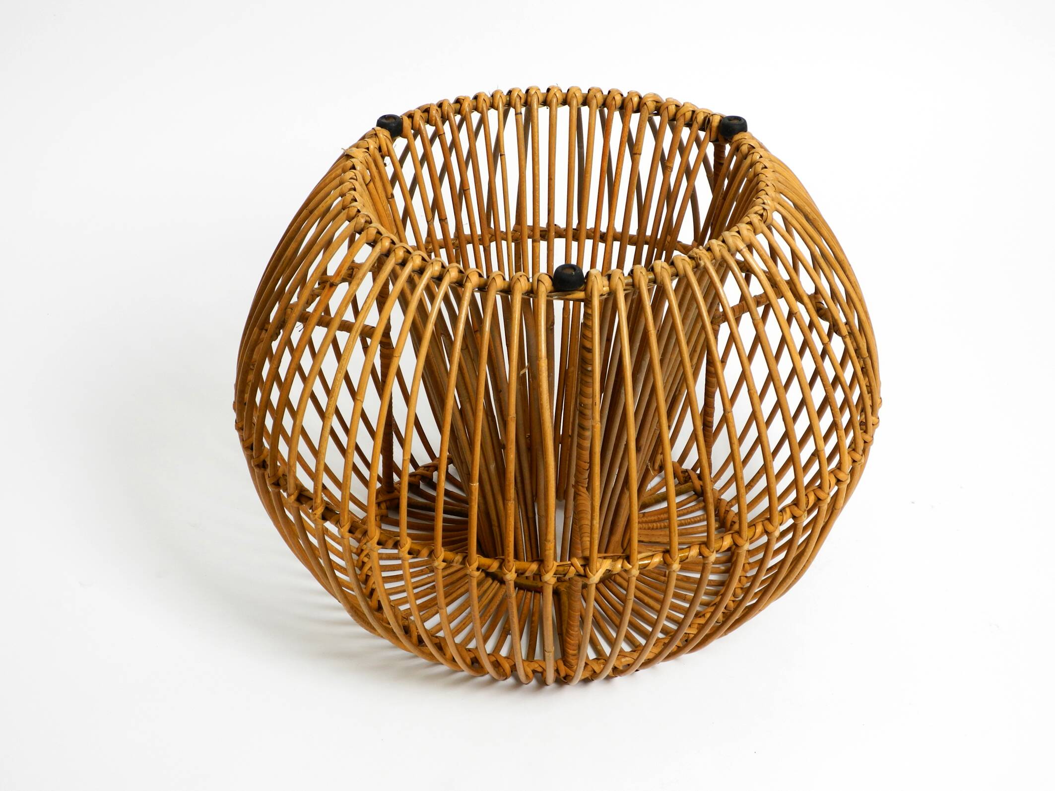 Original 1960s Italian bamboo rattan stool with its original seat cushion