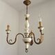 Vintage French 3-Light Chandelier White Wood & Bronzed Effect Metal