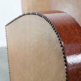 Art Deco design armchair made of cowhide leather in light cognac colour