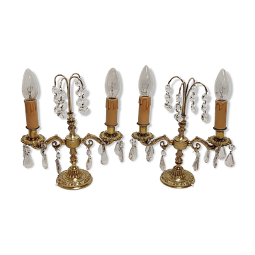 Classic bronze and crystal sconces. France 1950s.