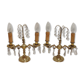 Classic bronze and crystal sconces. France 1950s.