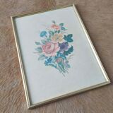 Illustration bouquet flowers frame gilded wood