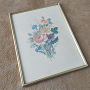Illustration bouquet fleurs cadre bois doré