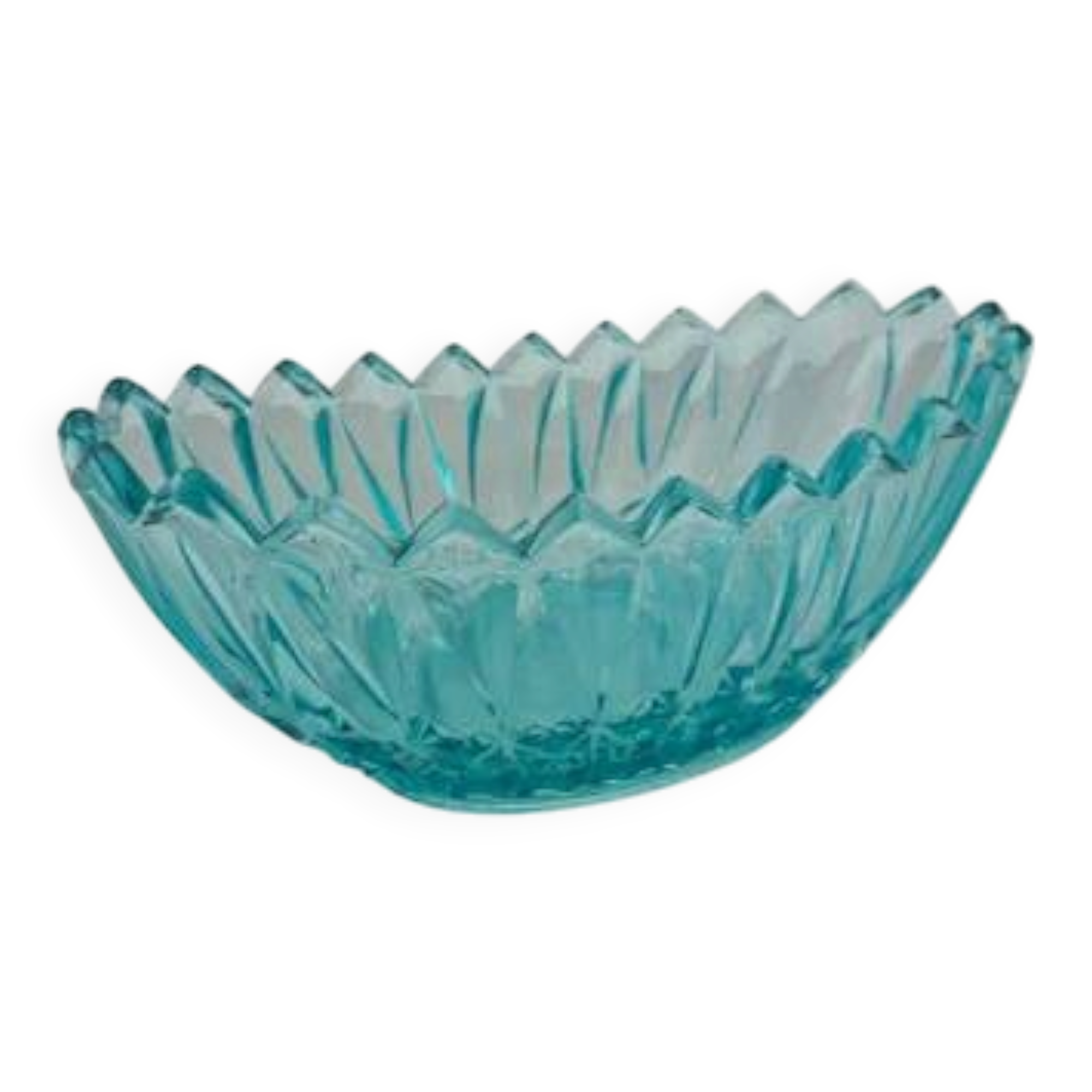 Vintage blue-green turquoise plate in cut and relief glass.