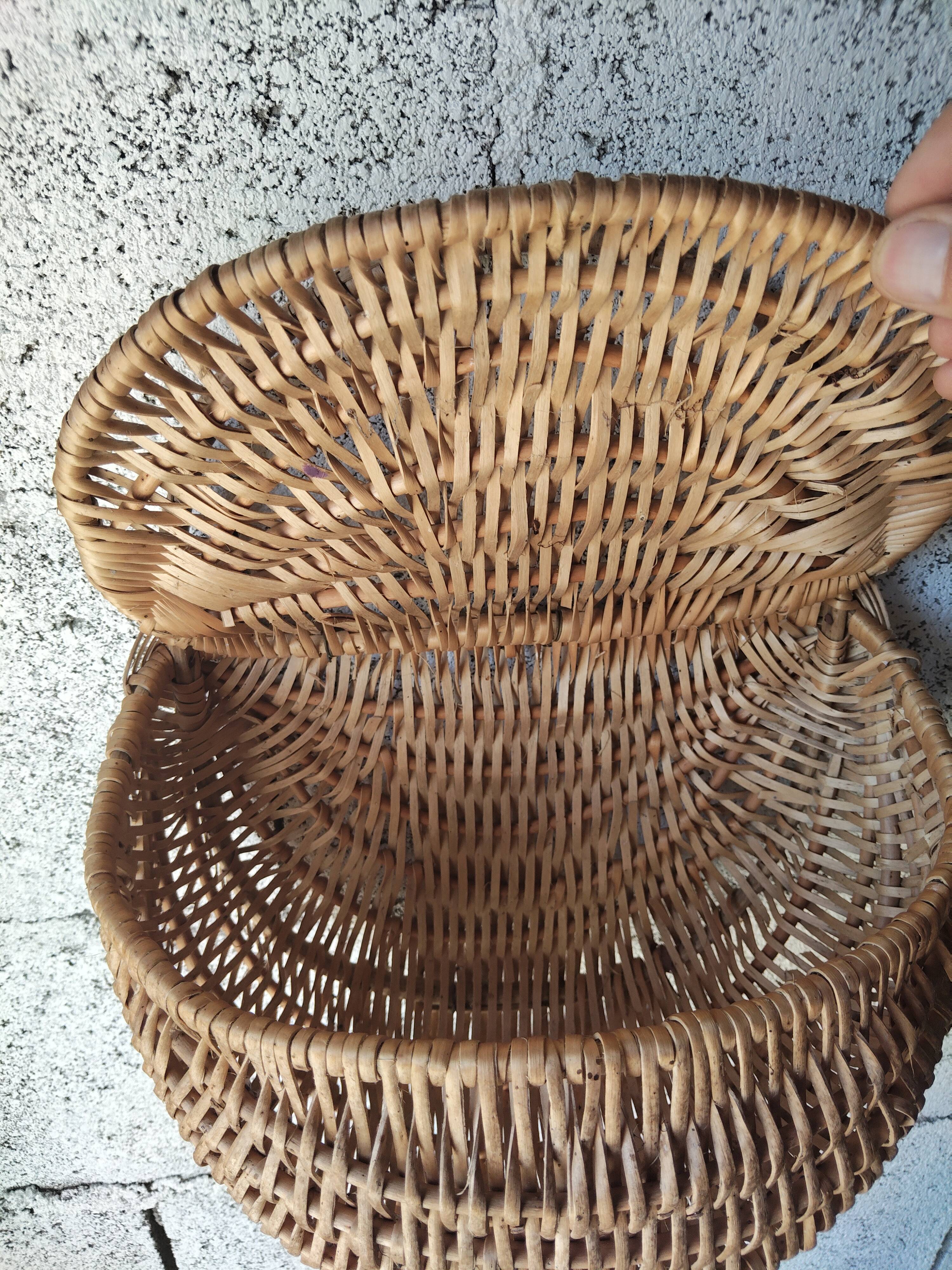 Antique hanging basket in wicker – French artisanal weaving