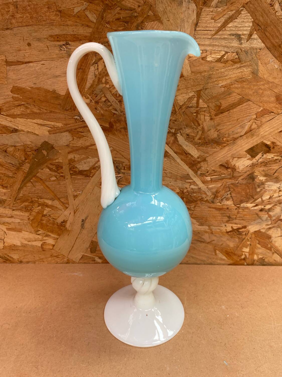 Antique blue & white opaline pitcher ewer vintage