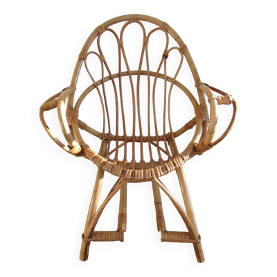 Chaise enfant en rotin, forme coquille