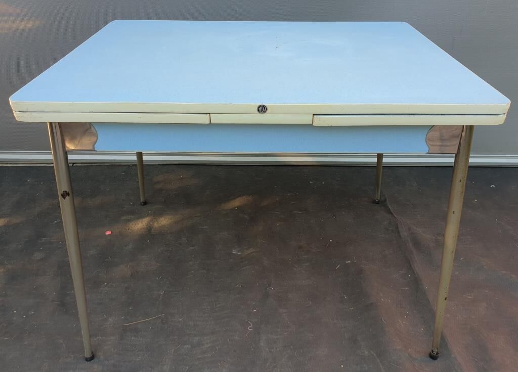 Table Formica MDJ 1960 Blue and Chrome
