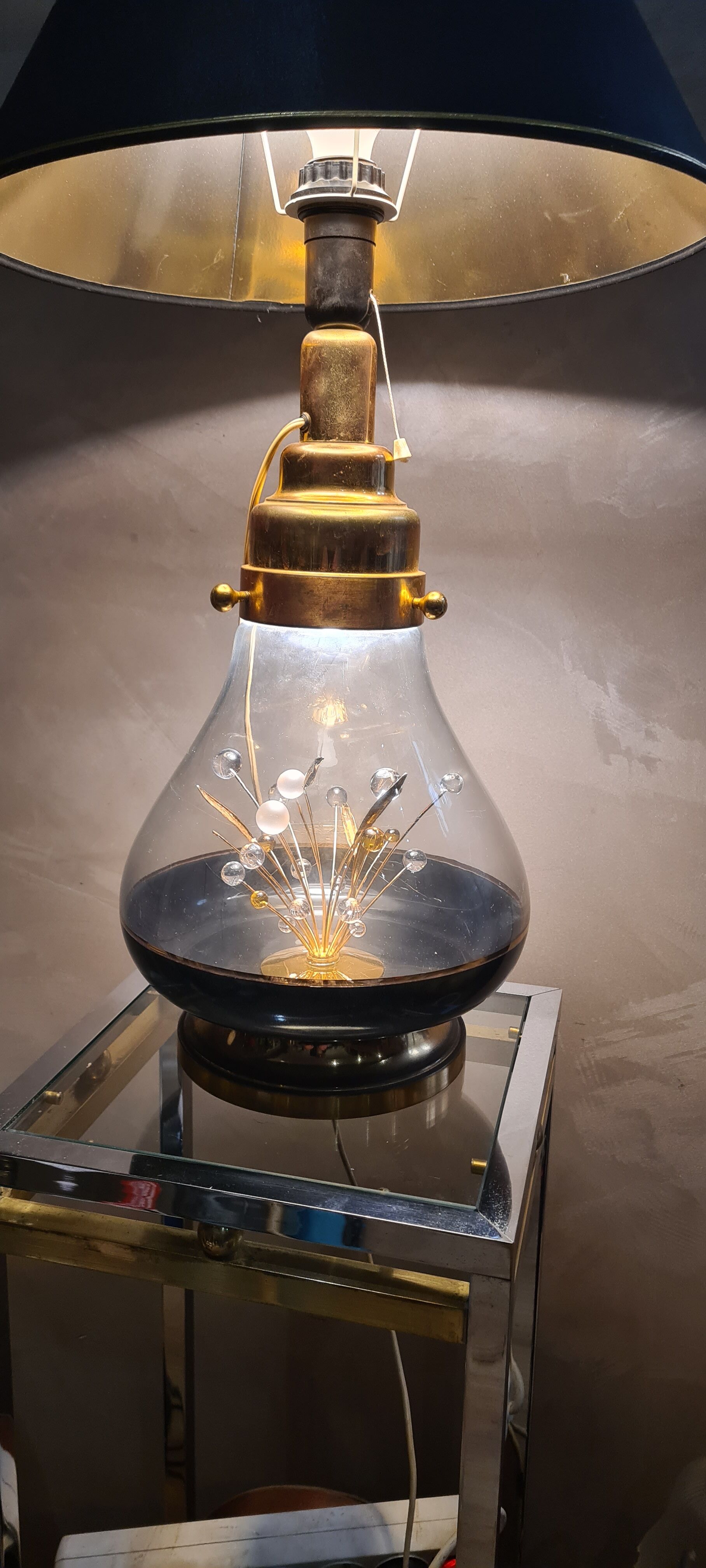 Delux gold and glass lamp desing 1970 to 80 removable with integrated light 68x40cm