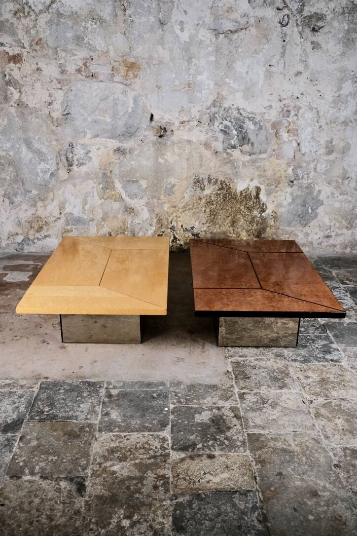 Ash burl bar coffee table, Paul Michel for Roche Bobois, 1980s