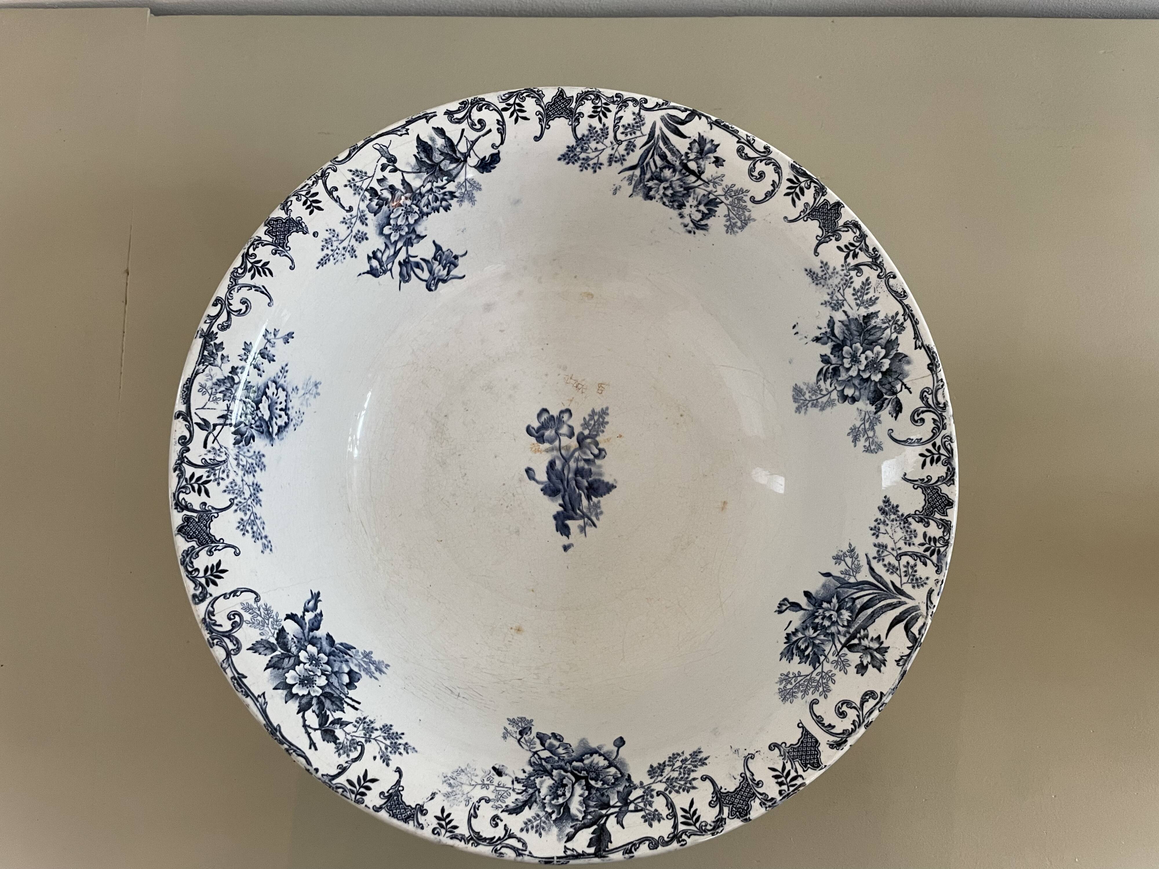 Boulenger blue ironstone salad bowl with Floréal pattern