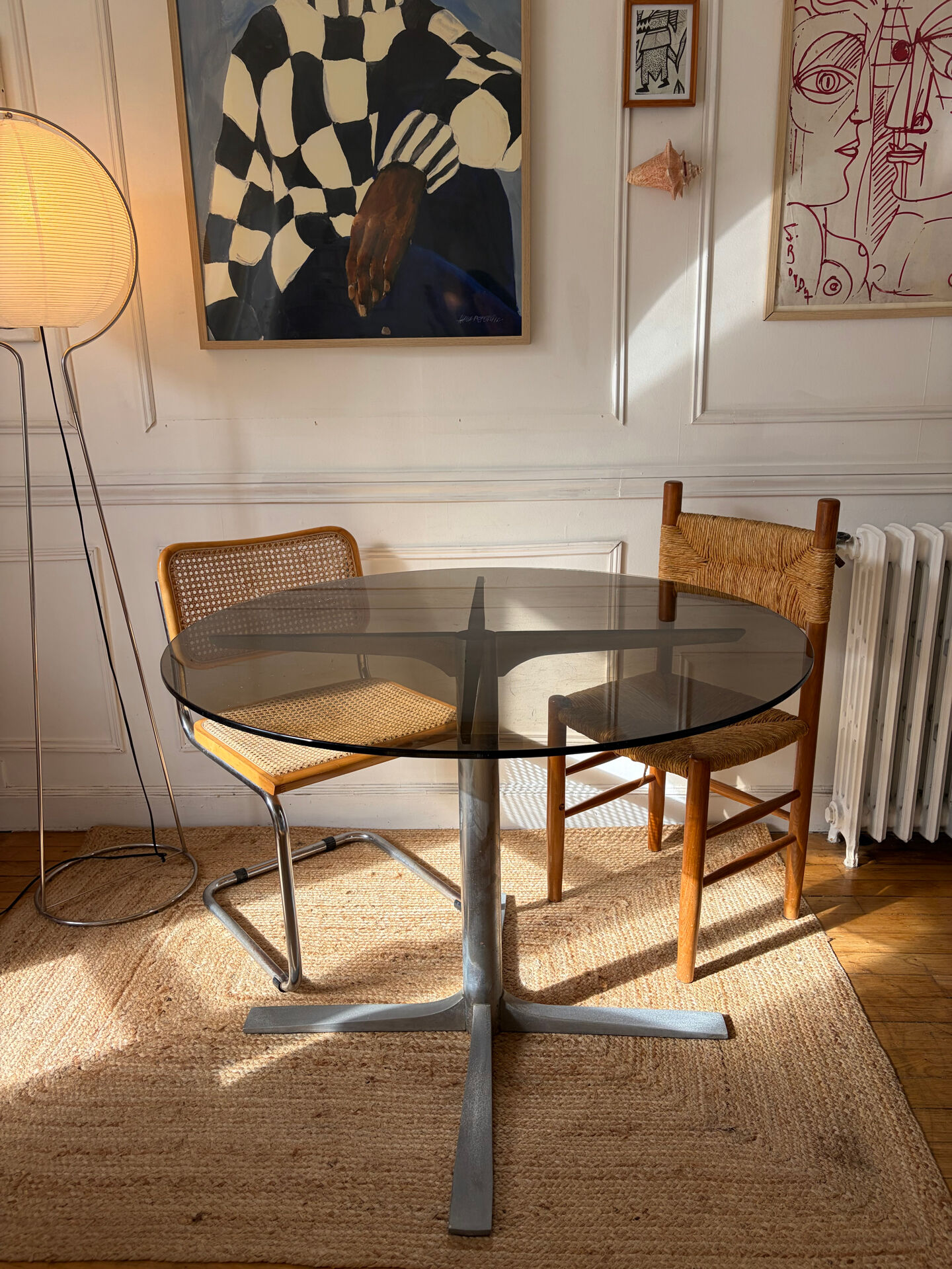 Dining table in metal and smoked glass Roche Bobois
