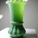 Large antique jade green opaline crystal vase, circa 1900-1930.
