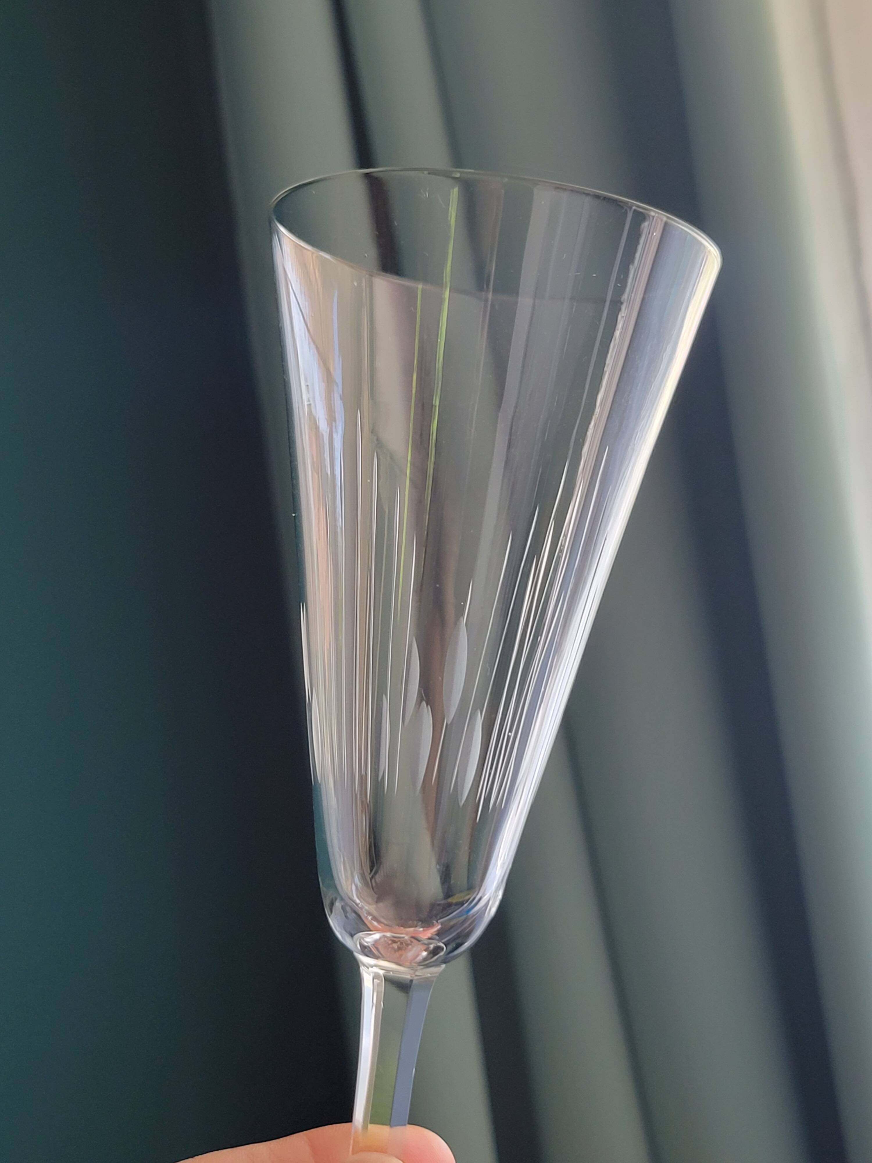 6 old cut crystal champagne flutes