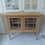 Console, shallow sideboard in waxed finish oak, 2 glass doors, 1 shelf.