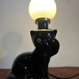 Cat lamp with opaline globe from the 80s