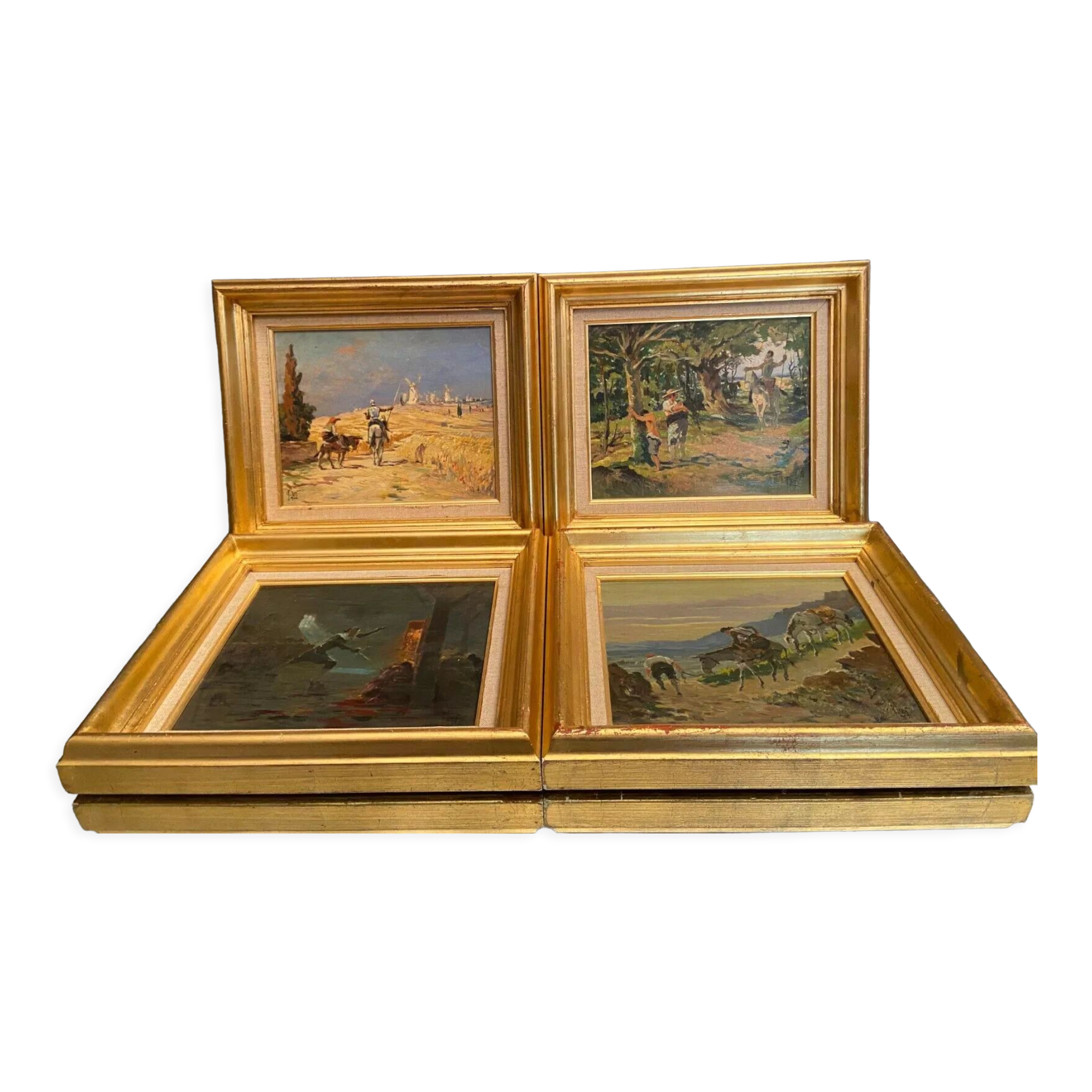 Suite of 4 paintings signed René Leverd 1872-1938 Don Quixote