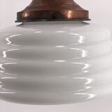 Ceiling lamp with opaline and art deco red copper mount