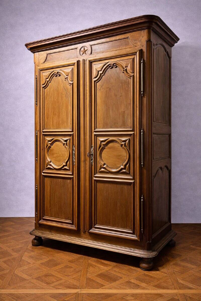 Large antique walnut wardrobe – 17th century (regional / noble rustic style)