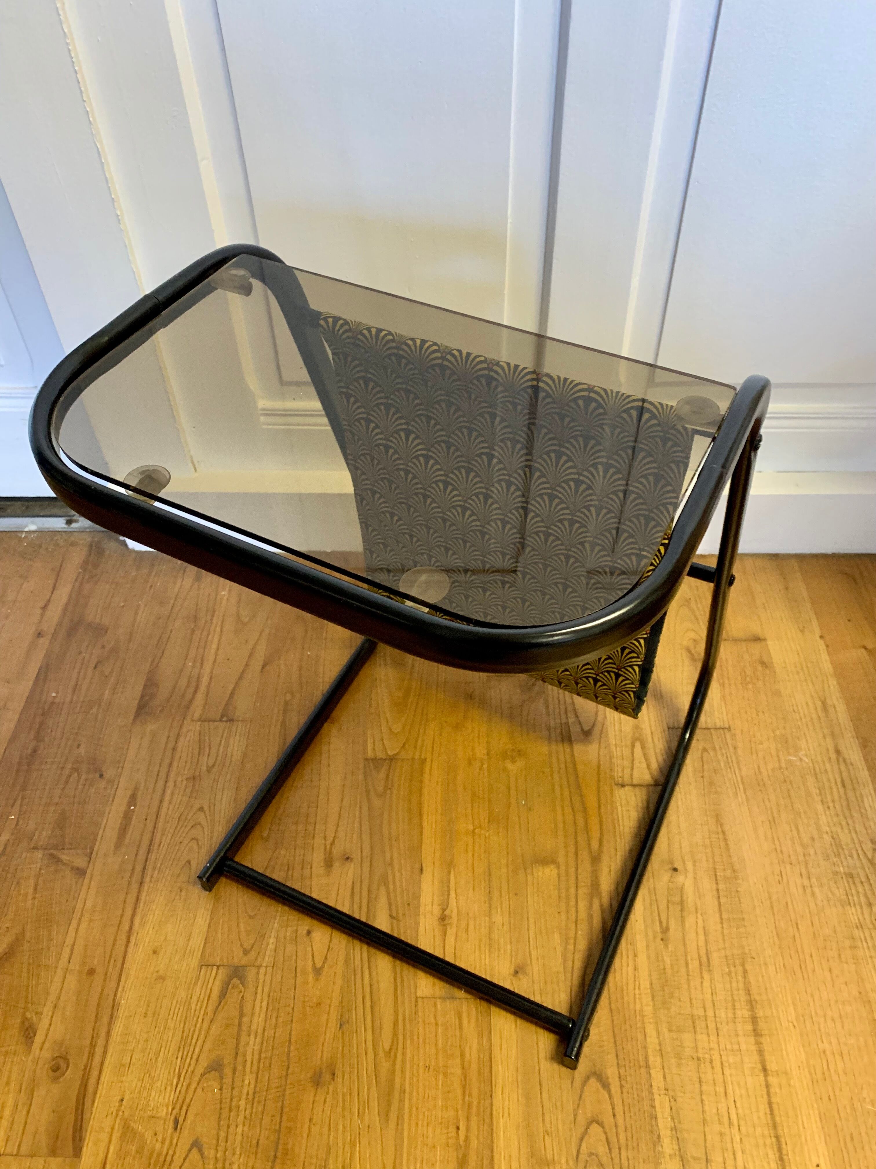 Piece of sofa smoked glass and fabric 70s