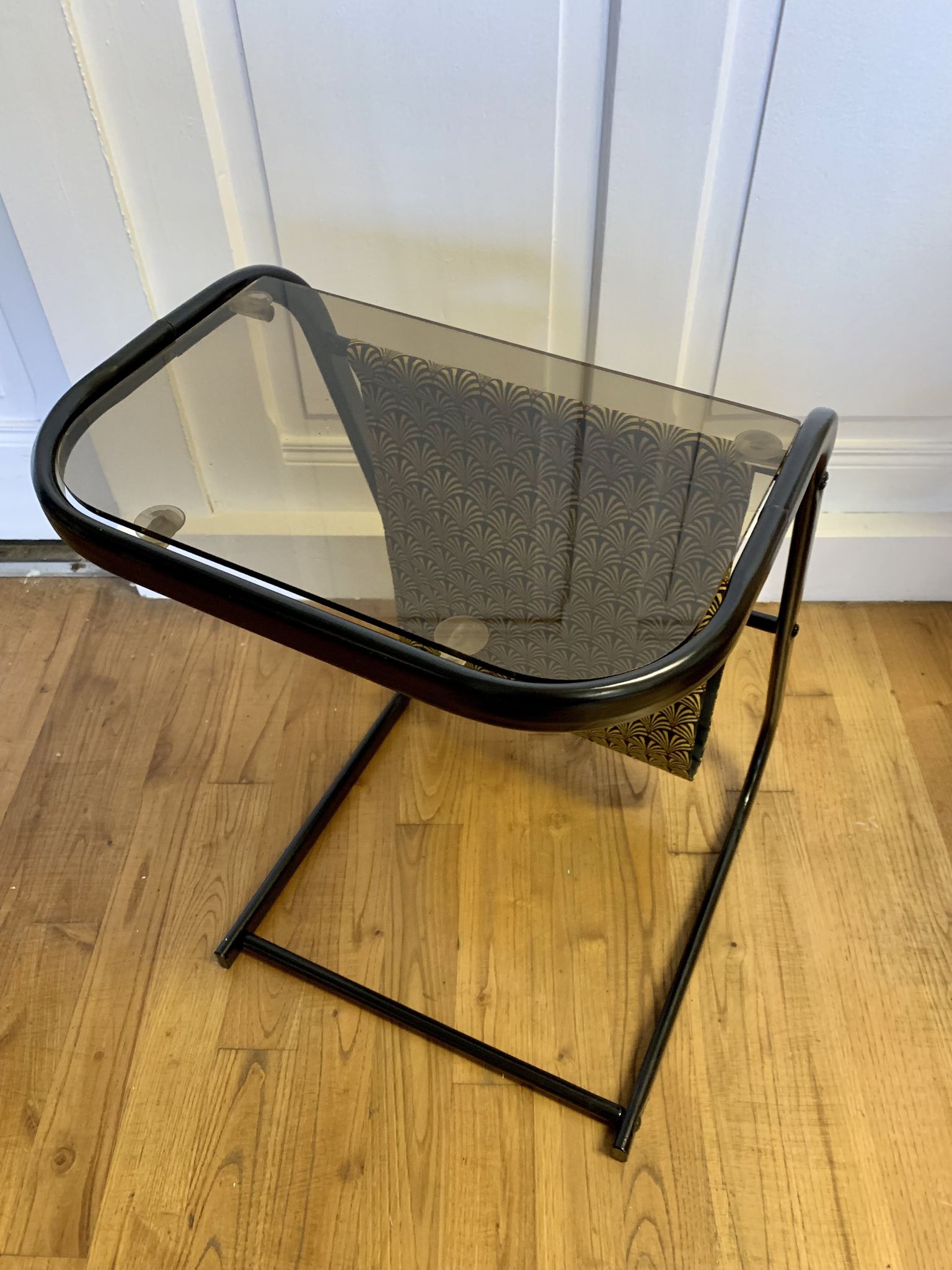 Piece of sofa smoked glass and fabric 70s
