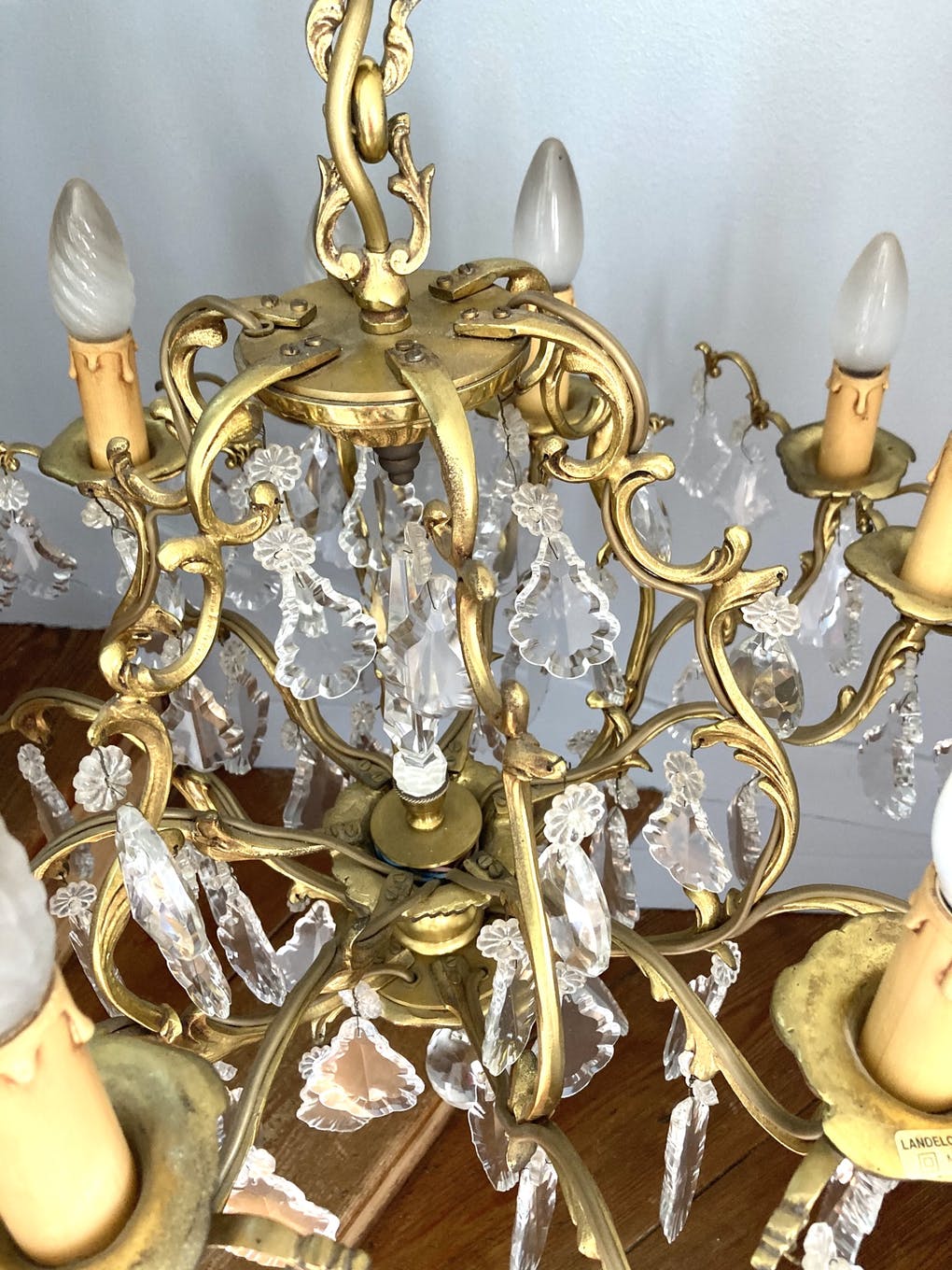 Lustre en bronze à pampilles en cristal ancien