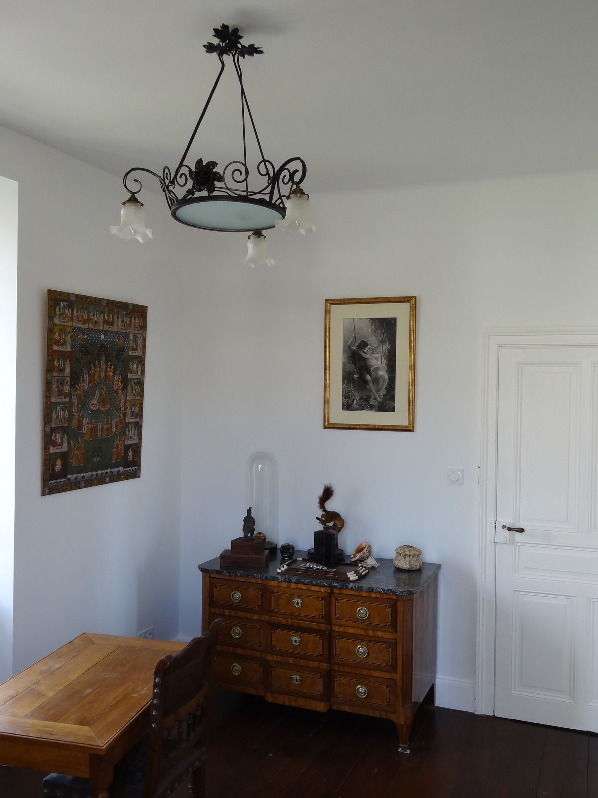 iron and opalin glass hanging lamp