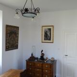 iron and opalin glass hanging lamp