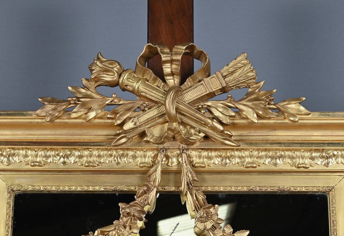 Important gilded wooden mirror, Louis XVI style – second half of the 19th century