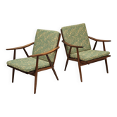 Pair of green flower boomerang armchairs by Antonin Suman for Ton (Thonet)