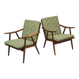 Paire de fauteuils boomerang vert fleur Antonin Suman pour Ton (Thonet)