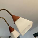 Scandinavian chandelier from the 60s in teak and opaline