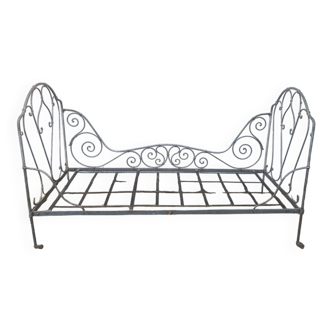 Metal folding bed, wrought iron bench