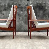 Pair of Scandinavian armchairs "PJ56" with high back by Grete Jalk for Poul Jeppesen