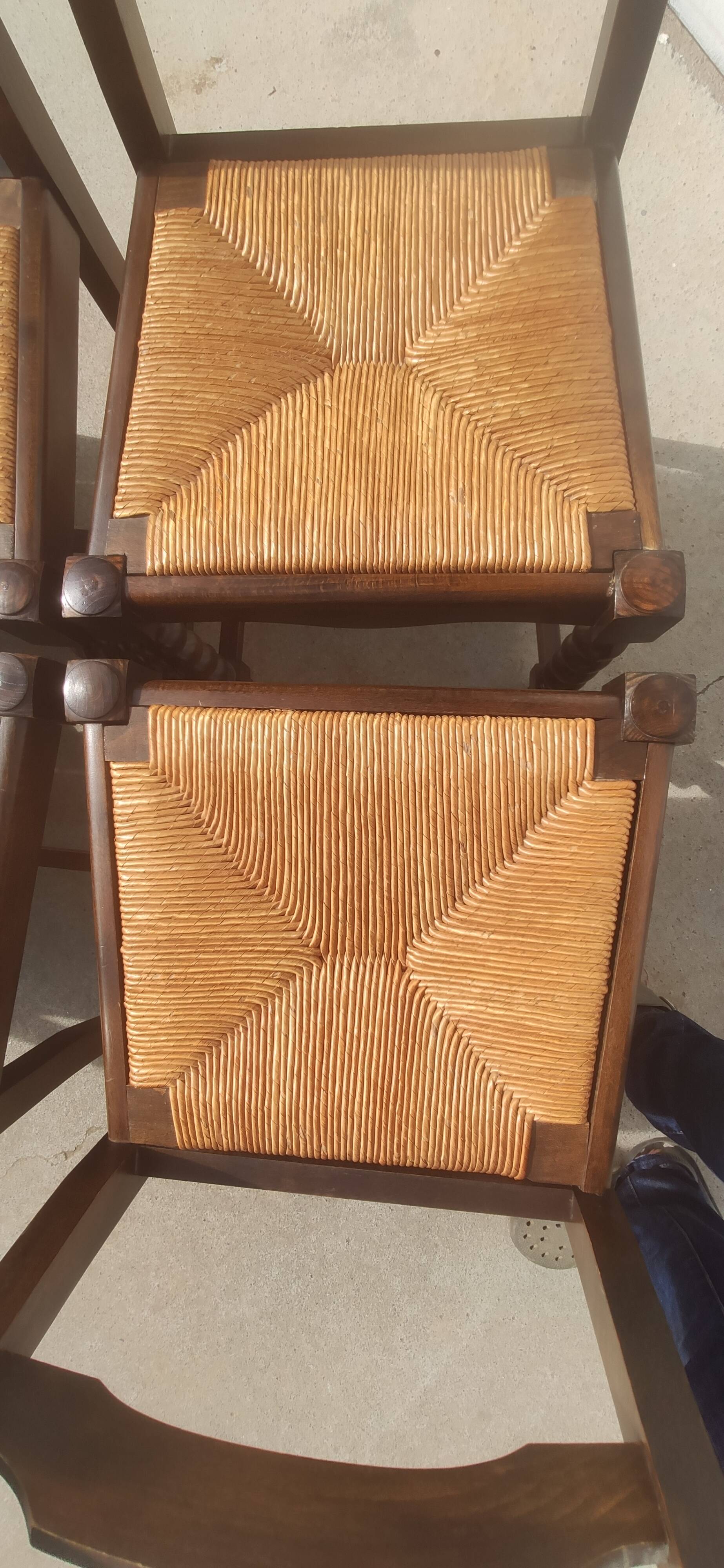 6 wooden and straw chairs, Louis XIII style