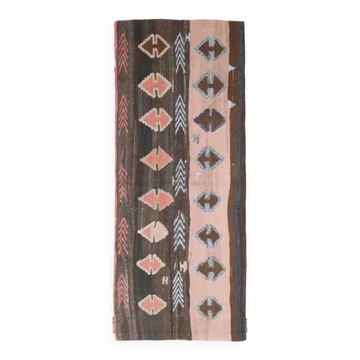 Tapis kilim vintage turc Oushak fait main rose des années 1970 88x229