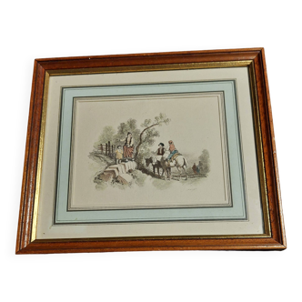 Engraving enhanced with watercolor signature to identify rural subject 20th century