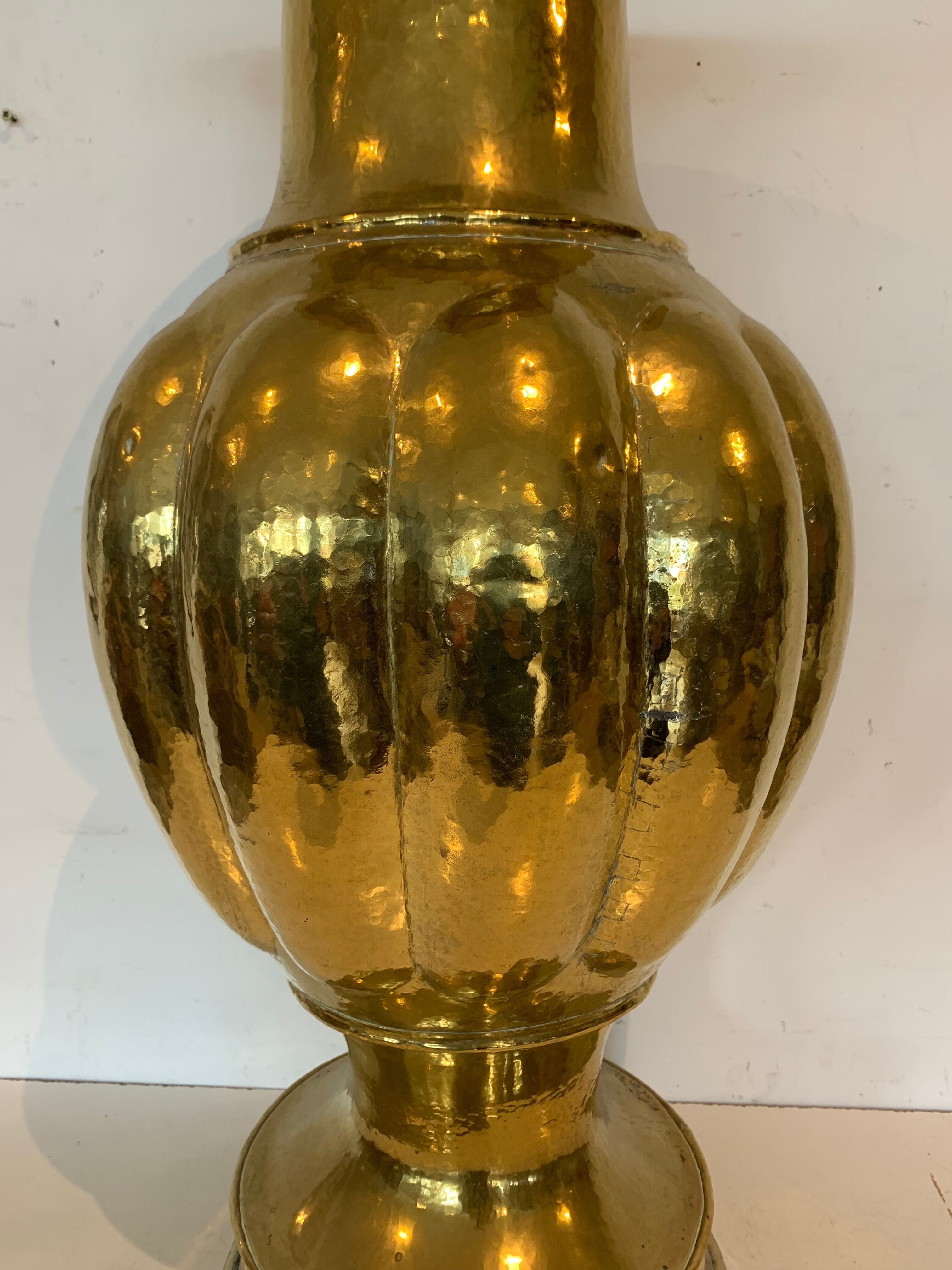 Vase with godrons in hammered brass XX century