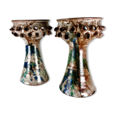 Pair of candle holders in vintage Danish ceramic 1970 signed