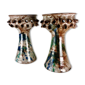 Pair of candle holders in vintage Danish ceramic 1970 signed