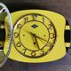 Vintage formica clock rectangular silent wall clock "Lora yellow black"